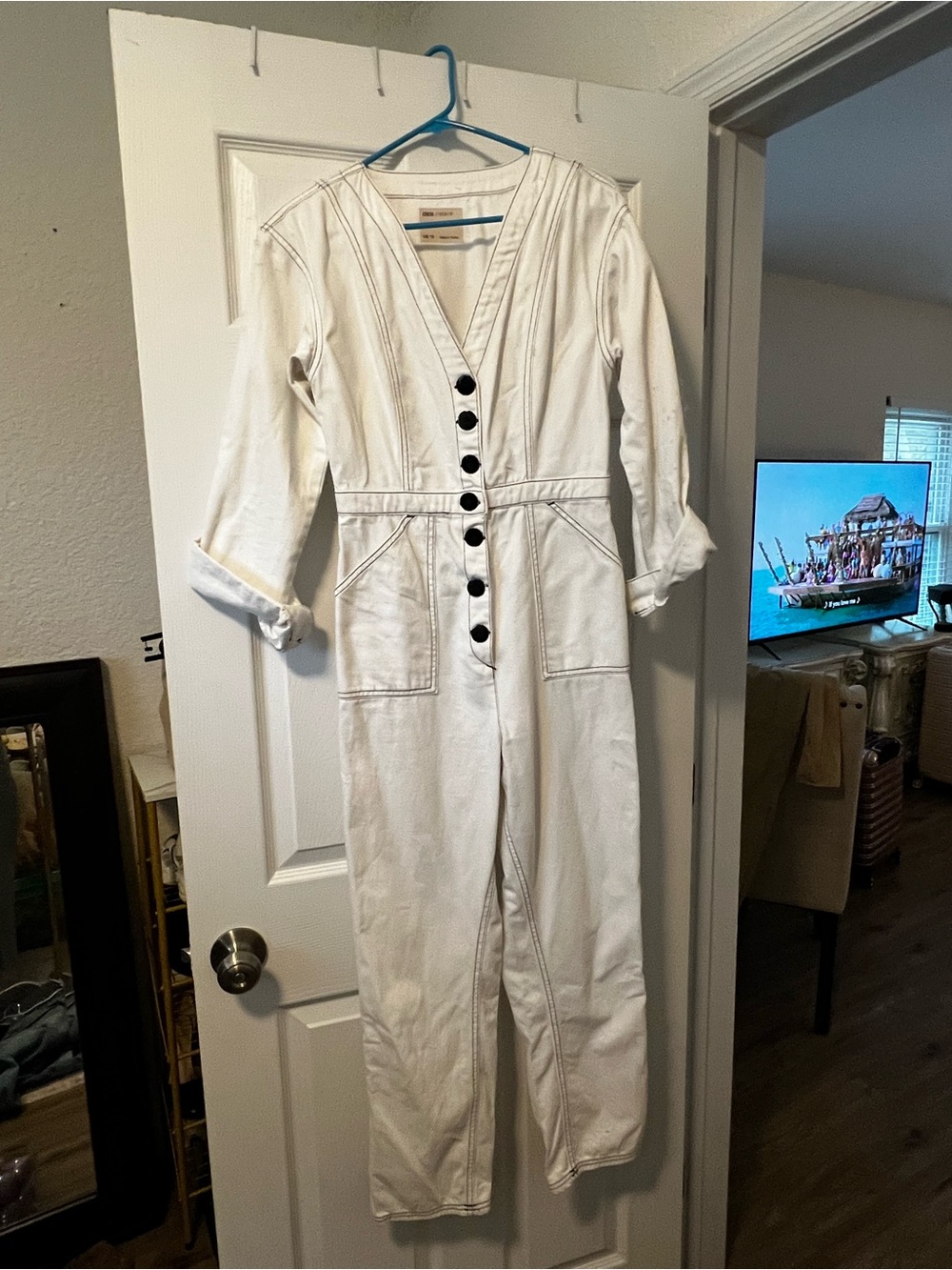 ASOS White Denim Jumpsuit with Contrast Stitching